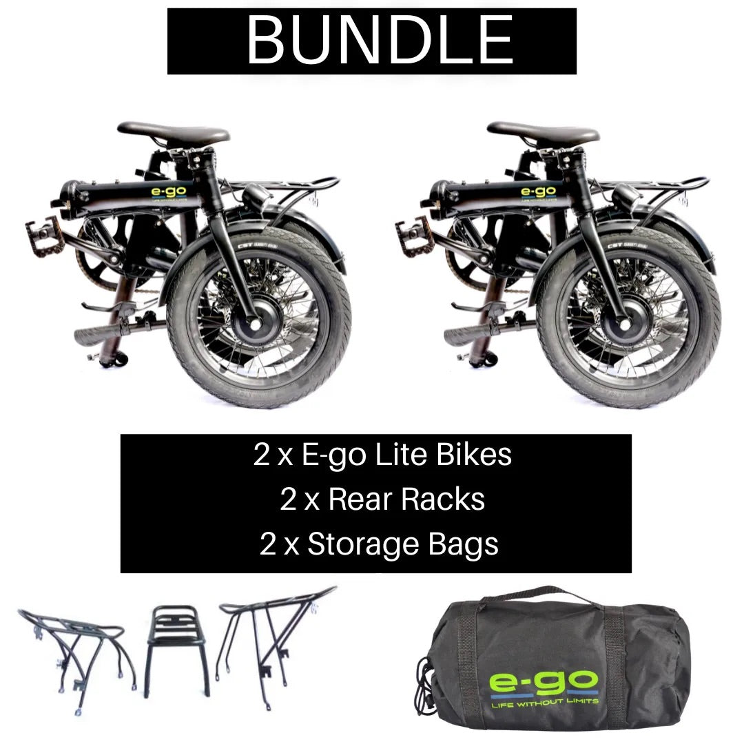 E-Go Lite Electric Folding Bike – Twin Pack with Rear Racks and Storage Bags