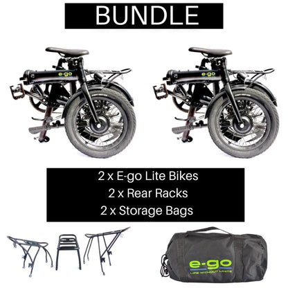 E-Go Lite Electric Folding Bike – Twin Pack with Rear Racks and Storage Bags