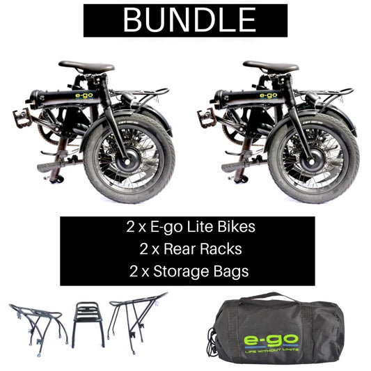 E-Go Lite Electric Folding Bike – Twin Pack with Rear Racks and Storage Bags