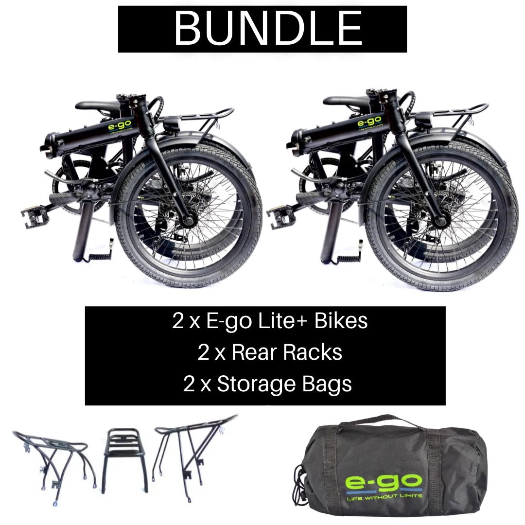 E-Go Lite+ Electric Folding Bike – Twin Pack with Rear Racks and Storage Bags