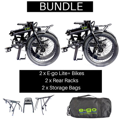E-Go Lite+ Electric Folding Bike – Twin Pack with Rear Racks and Storage Bags