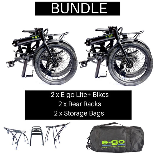 E-Go Lite+ Electric Folding Bike – Twin Pack with Rear Racks and Storage Bags