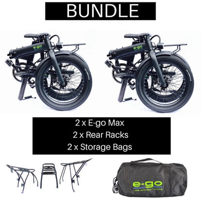 E-Go Max Electric Folding Bike - Twin Pack with Rear Racks and Storage Bags