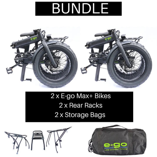 E-Go Max+ Electric Folding Bike - Twin Pack with Rear Racks and Storage Bags
