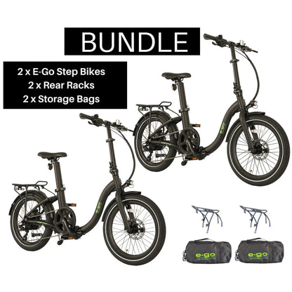 E-Go Step Electric Folding Bike - Twin Pack with Rear Racks and Storage Bags