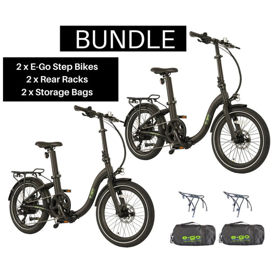E-Go Step Electric Folding Bike - Twin Pack with Rear Racks and Storage Bags